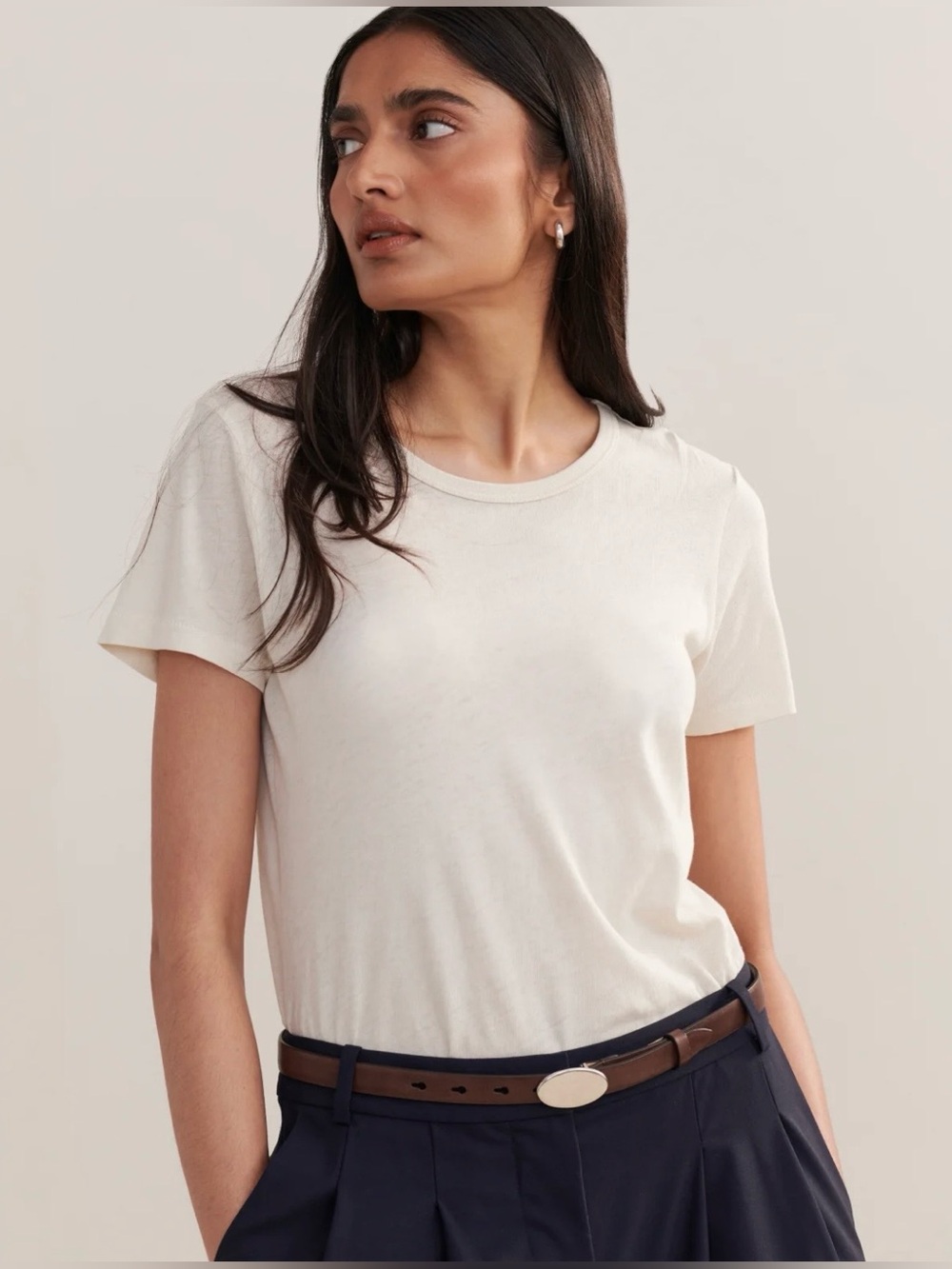Jenni Kayne Cotton Slim Tee Short Sleeve Cream Capsule Staple Quiet Luxury
